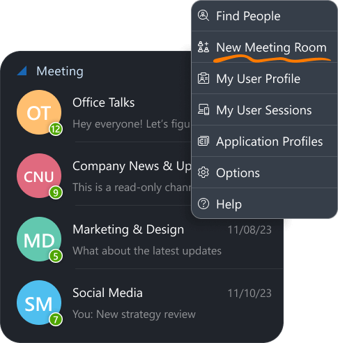 Example of several topic-based channels