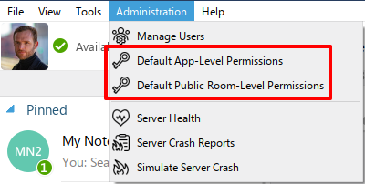 Screenshot of Virola administrator menu with permissions settings